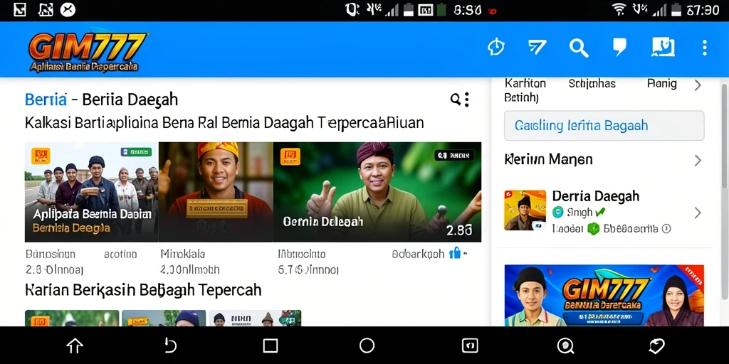 Tampilan antarmuka GIM777 yang menampilkan berita daerah.