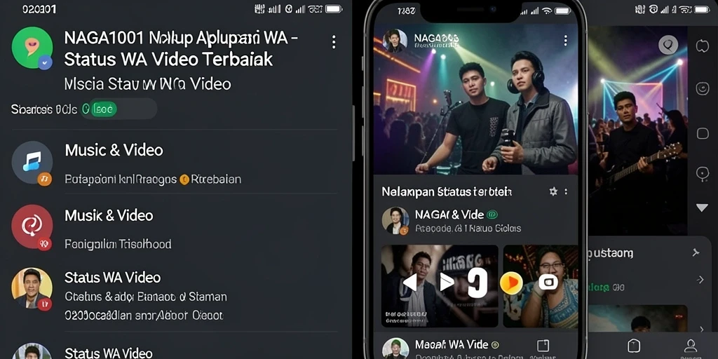 Antarmuka NAGA1001 dengan berbagai pilihan Status WA Video.