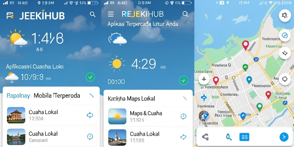 Antarmuka aplikasi REJEKIHUB menampilkan kondisi cuaca lokal yang jelas dan informatif.