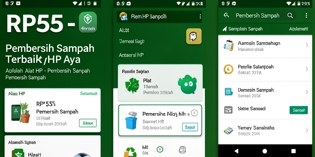 Tampilan antarmuka pengguna RP55 saat melakukan pembersihan sampah.