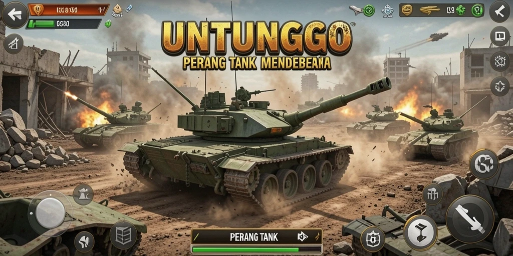Tampilan antarmuka UNTUNGGO yang menarik dalam mode Perang Tank.